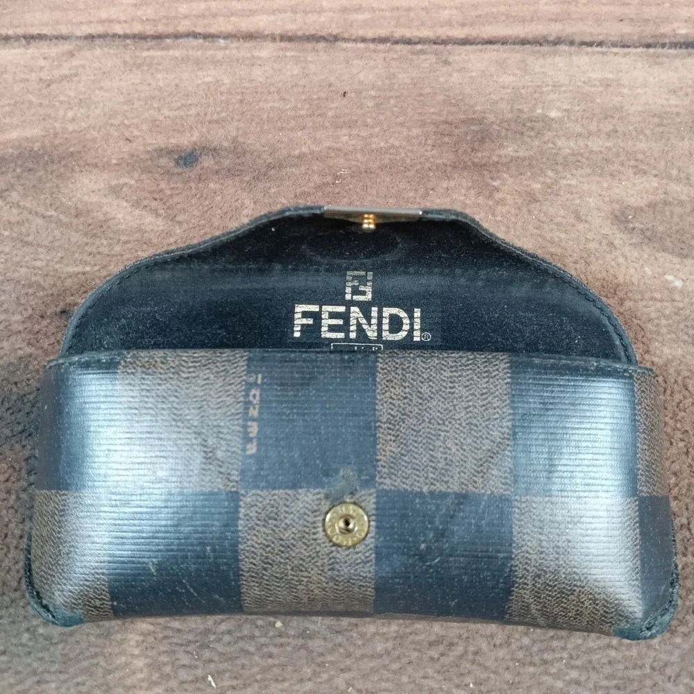 Fendi Signature Check Pattern Hard Case Eyeglasses Sunglass Holder Brown Black